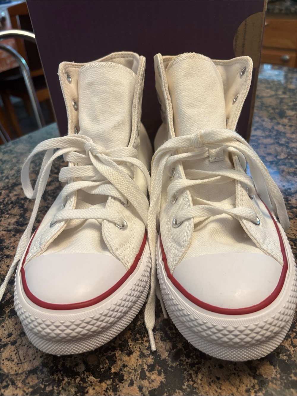 Converse Kids High-Top Canvas Sneakers in Cream with Red Trim